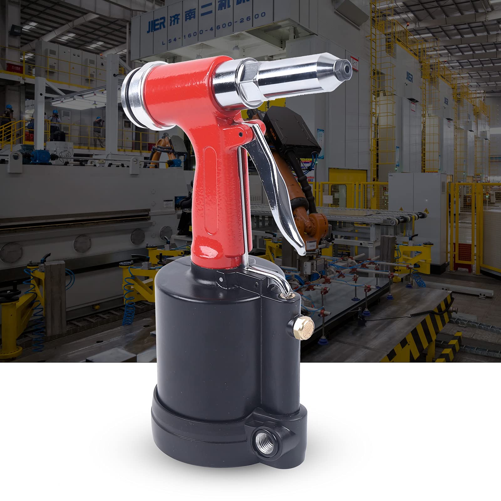 Pistolet do nitowania, szczypce do nitowania, zestaw szczypiec do nitów zrywalnych, szczypce do nitów pneumatycznych z samozasysającą konstrukcją, 4 dysze do aluminium i nitów ze stali nierdzewnej