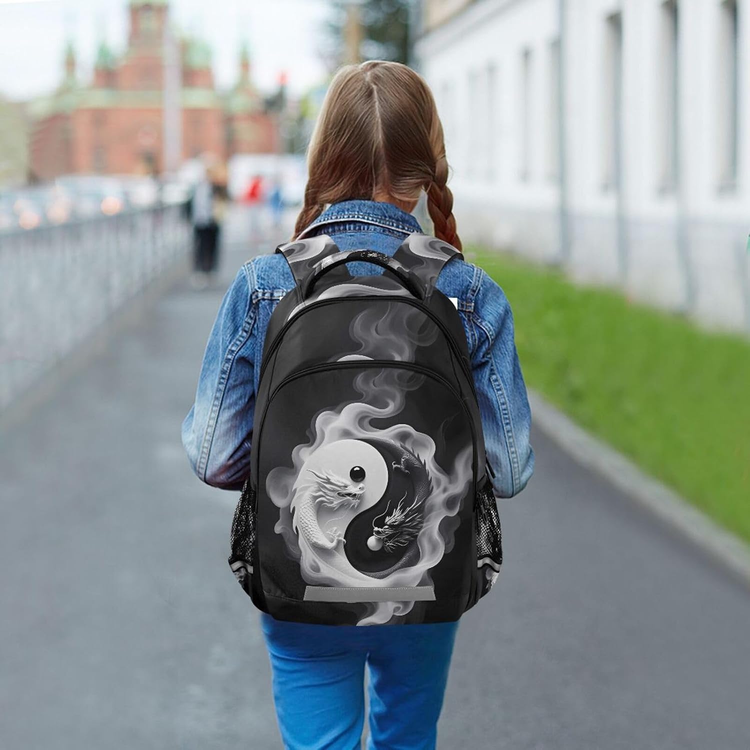Yin Yang Taiji Dragon School Backpack Bookbag For Girls Boys Elementary
