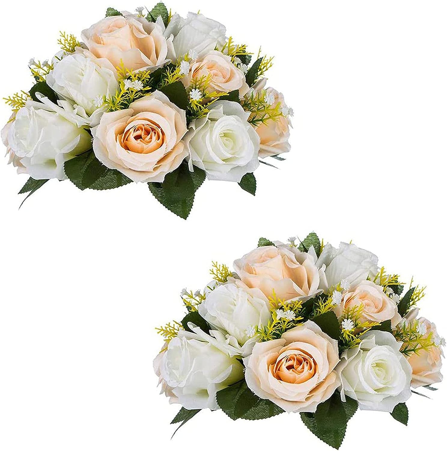 Sziqiqi Faux Silk Rose Flowers Artificial Flowers for Wedding Party Centerpiece Decorations Home Decorative Flowers, Champagne & White