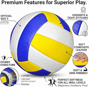 3 Pack Soft Touch Volleyballs Official Size 5, Indoor Outdoor Beach Gym Training Game Balls for Beginners & Adults with Pump, Needle & Mesh Bag