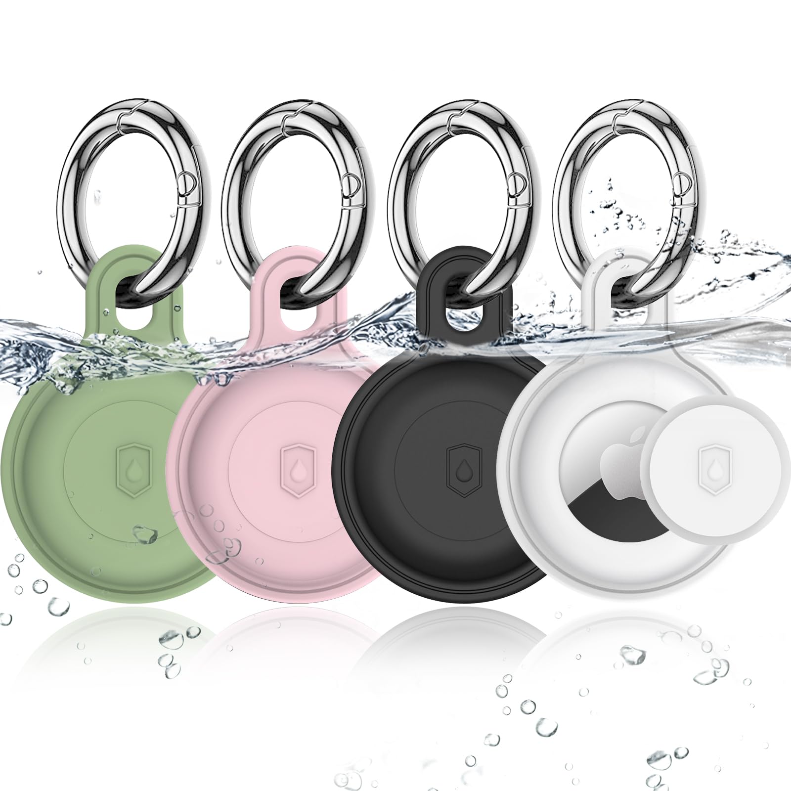 SZJCLTD 4 Pack Holder Compatible with Airtag, IPX8 Waterproof Silicone Tracker Keychain for Apple Airtag, Protective Anti-Scratch Tracker Case for Dog Collar Cat Collar, Wallet, Keys