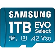 Samsung EVO Select microSD Memory Card + Adapter, 1TB microSDXC, Up-to 160 MB/s, 4K UHD, UHS-I, C10, U3, V30, A2, for Mobile Phone, Smartphones, Nintendo-Switch, and Tablets (MB-ME1T0SA/AM)