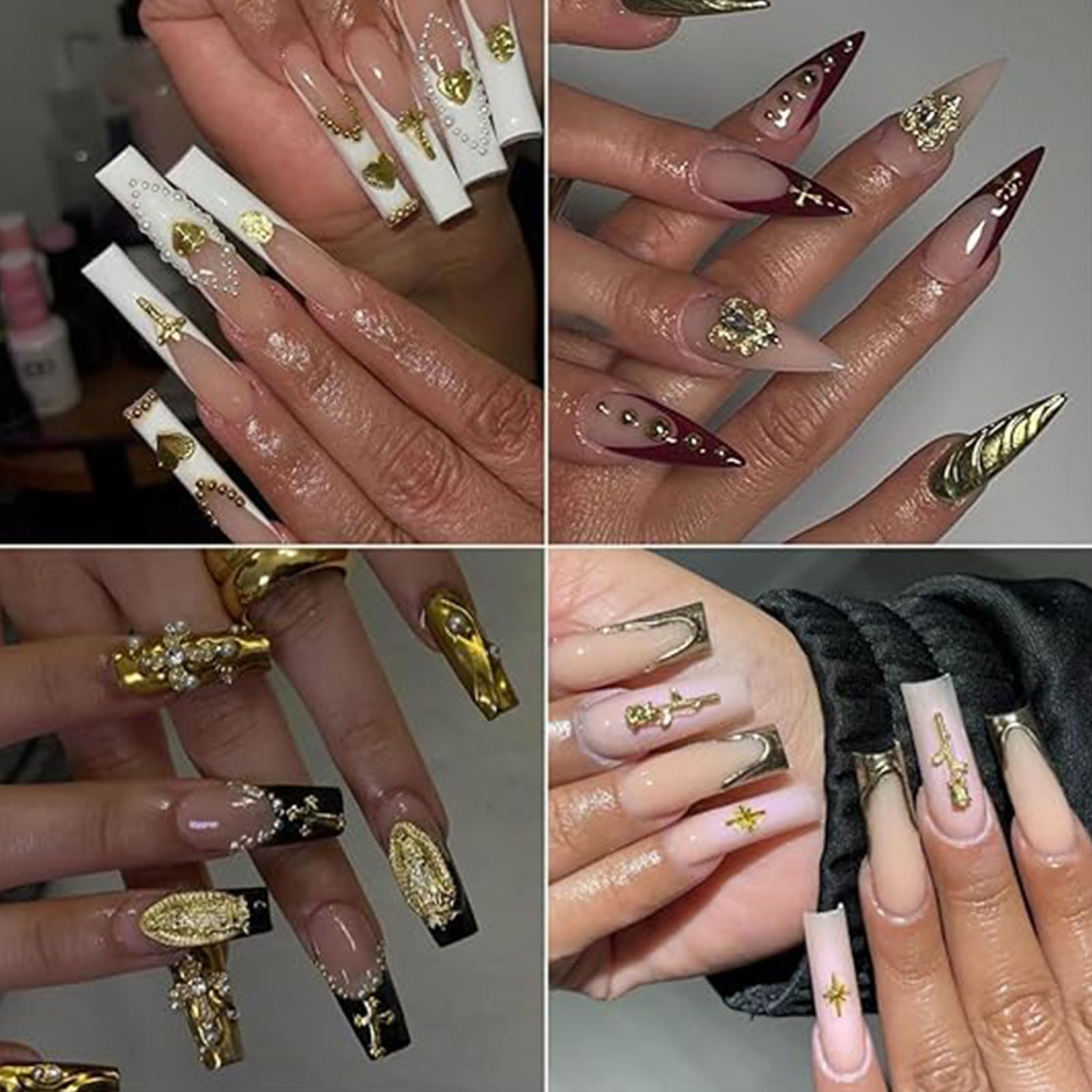 88 sztuk złotych zawieszek 3D na paznokcie, wysokiej jakości zdobienia paznokci, zawieszki do paznokci, ekskluzywne z kamieniami strasu dla luksusowego manicure