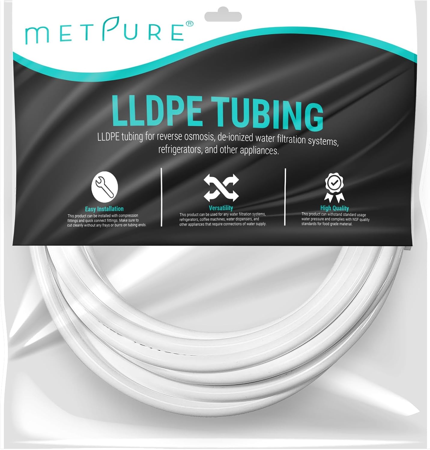 Metpure 3/8" OD LLDPE RO Tubing, 25 ft, White