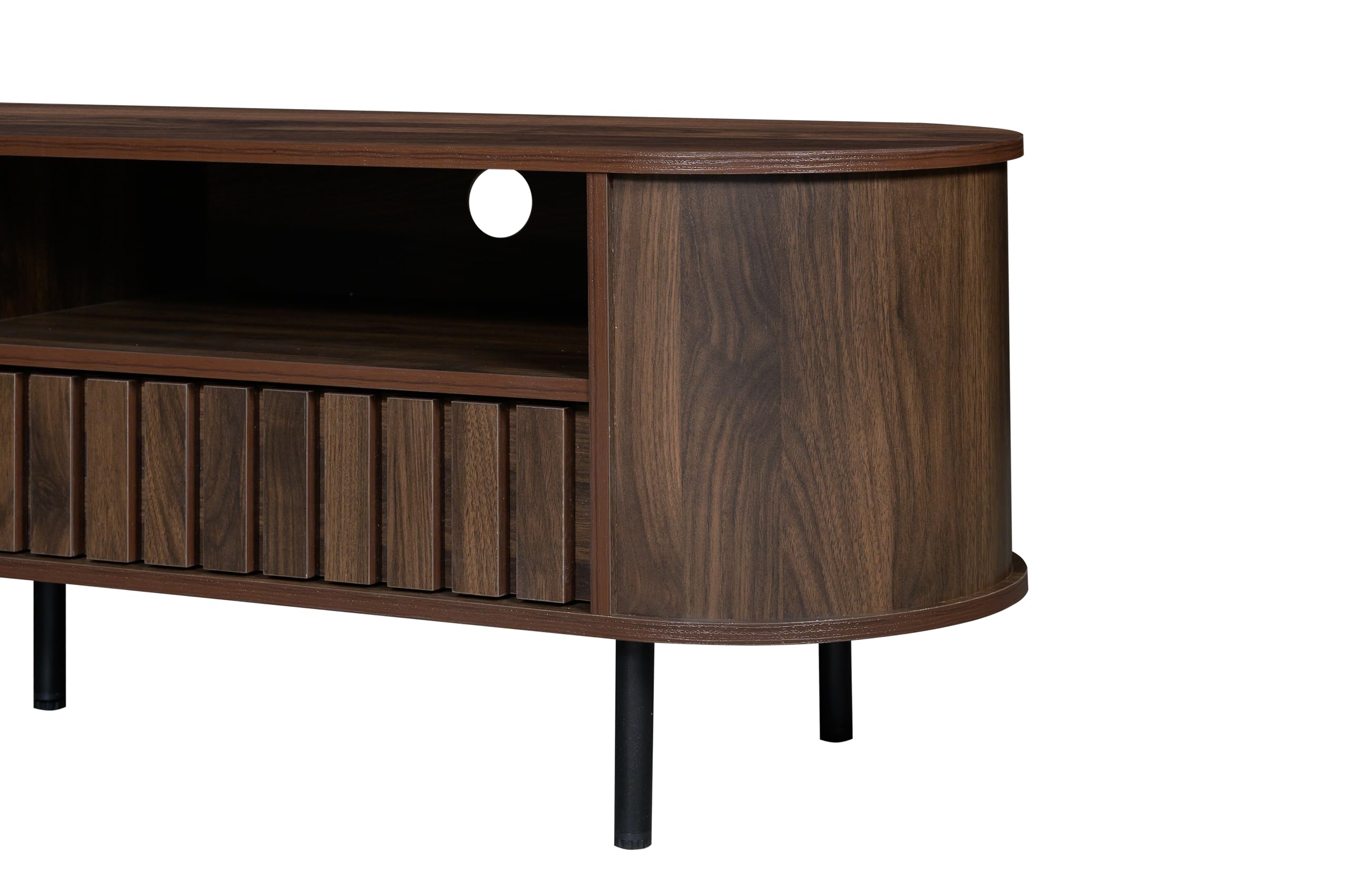 Fernsehschrank für 65 Zoll TV, Lowboard mit Schubladen & 5 Metallbeinen, Wohnzimmermöbel in Walnuss-Optik mit Stauraum, 160 x 40 cm, MDF, modern & stabil