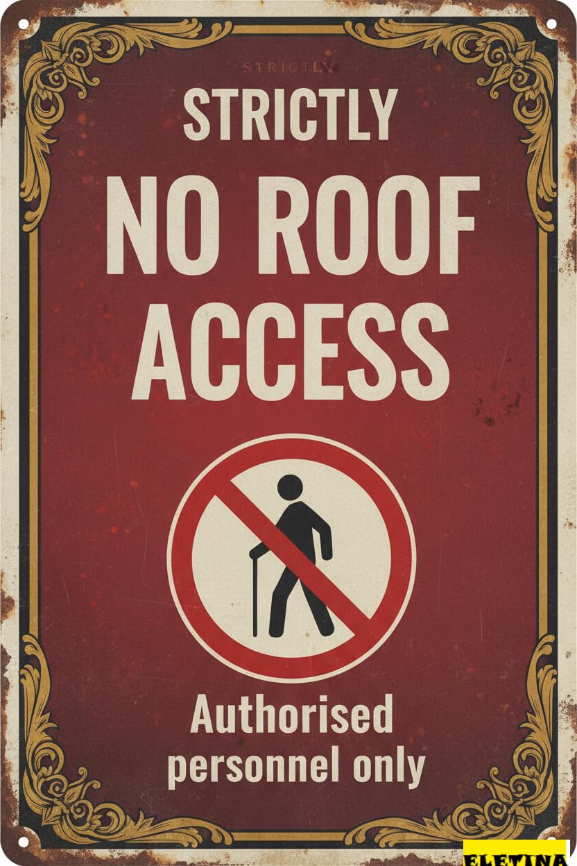 No Roof Authorized Personnel Tin Sign, 8x12 Inch Decor