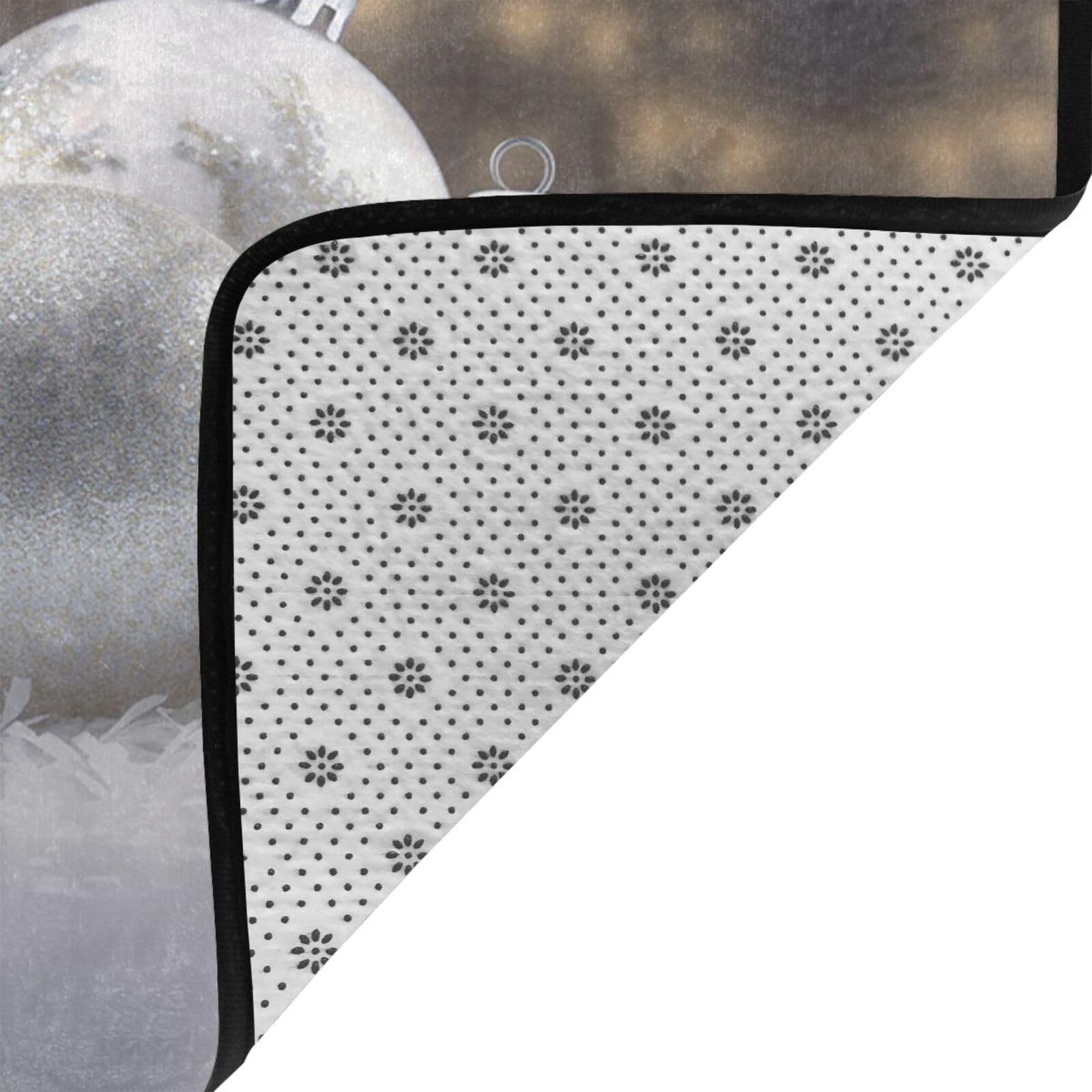Felpudo antideslizante de franela con diseño de bolas de Navidad, 160 x 122 cm, para puerta delantera y trasera, para interiores y exteriores