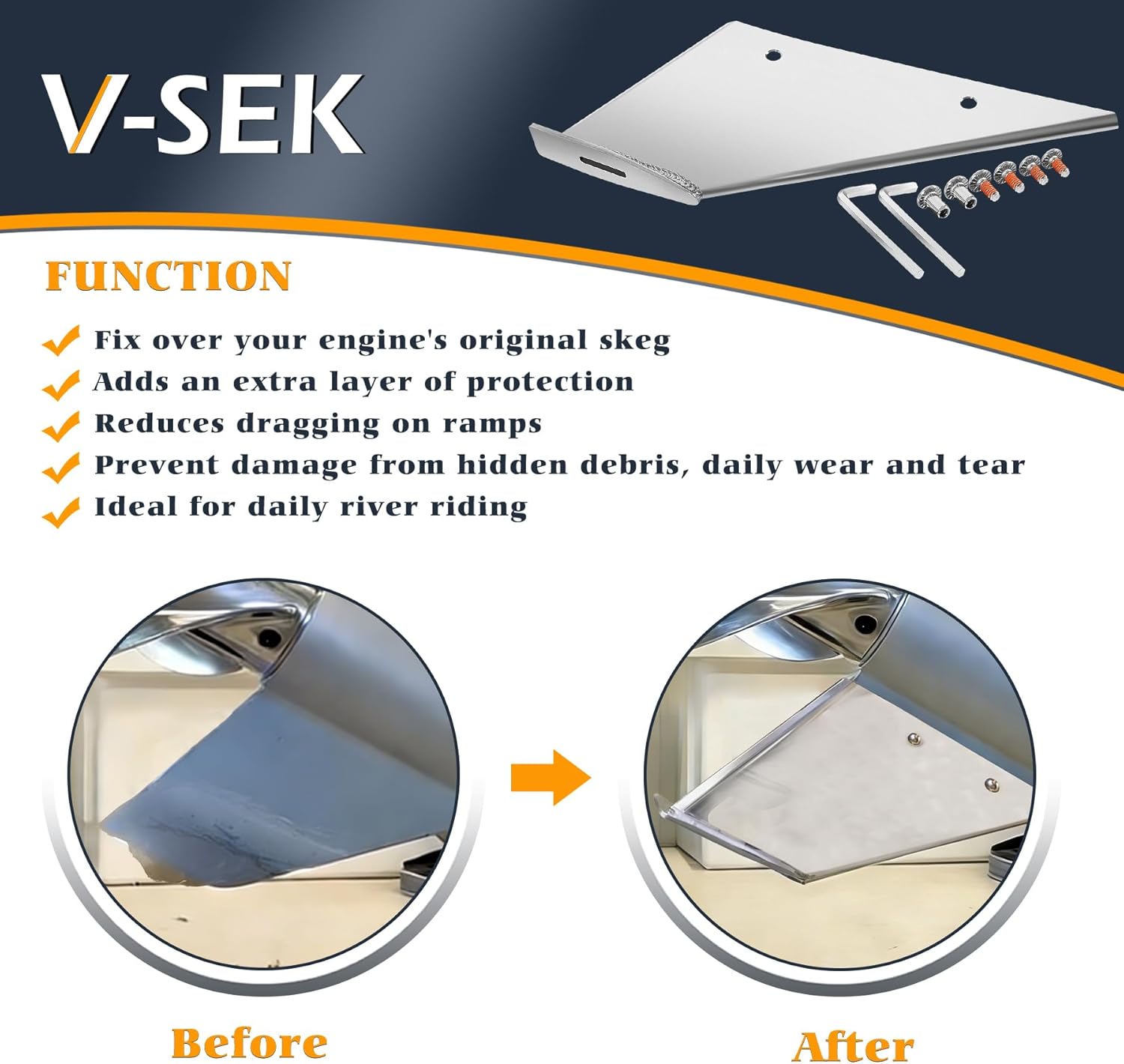 27341 Skeg Guard Protector Kit Stainless Steel Compatible with Mercury Mariner 40HP 50HP 60HP 2 & 4 Stroke 1991-Present, Compatible with Evinrude Johnson 40HP 50HP 4 Stroke 1999-2003 Drain Hole