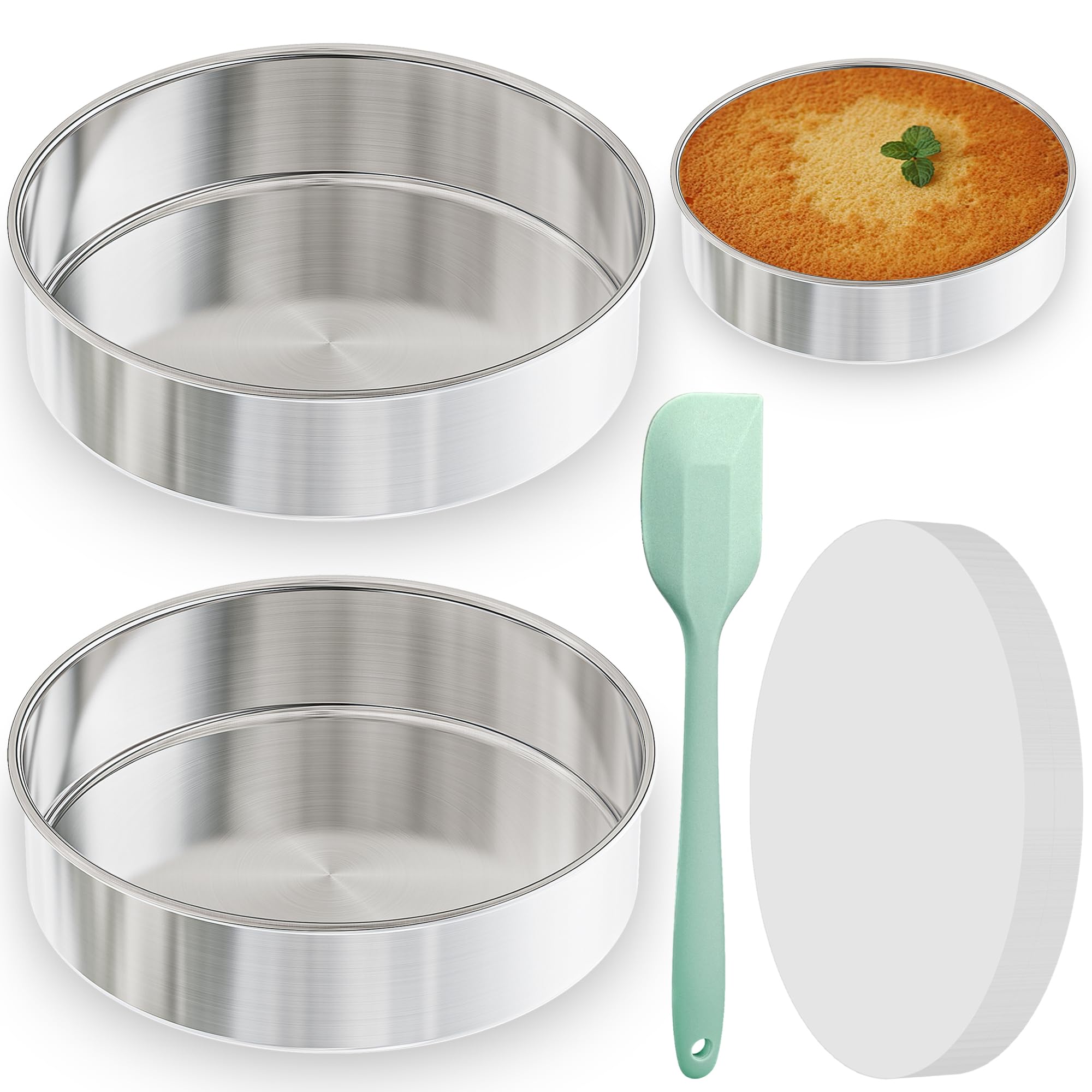 9½ Inch Cake Pan Set of 2, Nonstick Circle Stainless Steel Round Layer Cake Baking Pans Tins with...