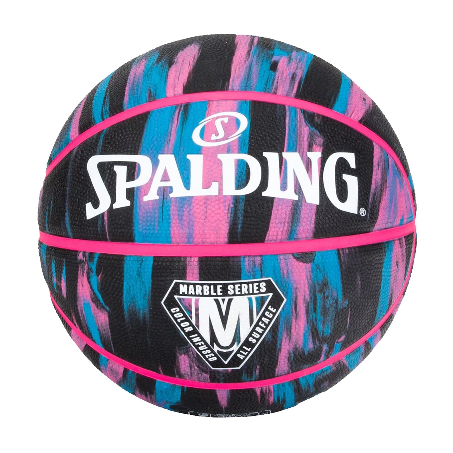 Spalding Marble Series Rubber Basketball - Size 6 (28.5-inch) Black/Pink For Outdoor Play