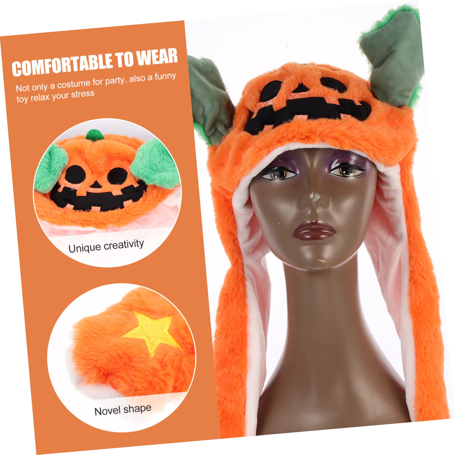 VICASKY 4 Piezas Sombrero En Movimiento De Halloween Gorro Con Orejas Saltadoras Tapones Para Mover Las Orejas Sombreros De Disfraces Sombreros De Animales Felpa Corta Orange