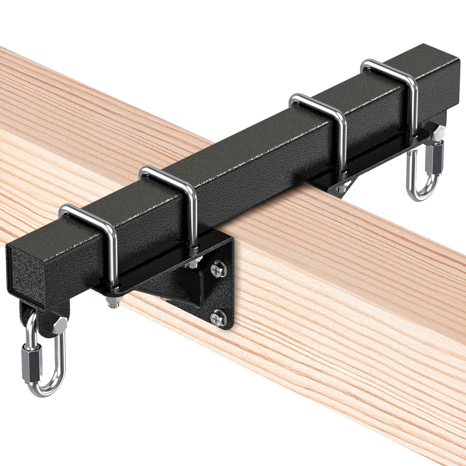 Dolibest Soportes de columpio deslizantes resistentes, soporte de columpio con soporte triangular reforzado y 8 agujeros para tornillos, incluye 2 mosquetones de acero inoxidable, accesorio de