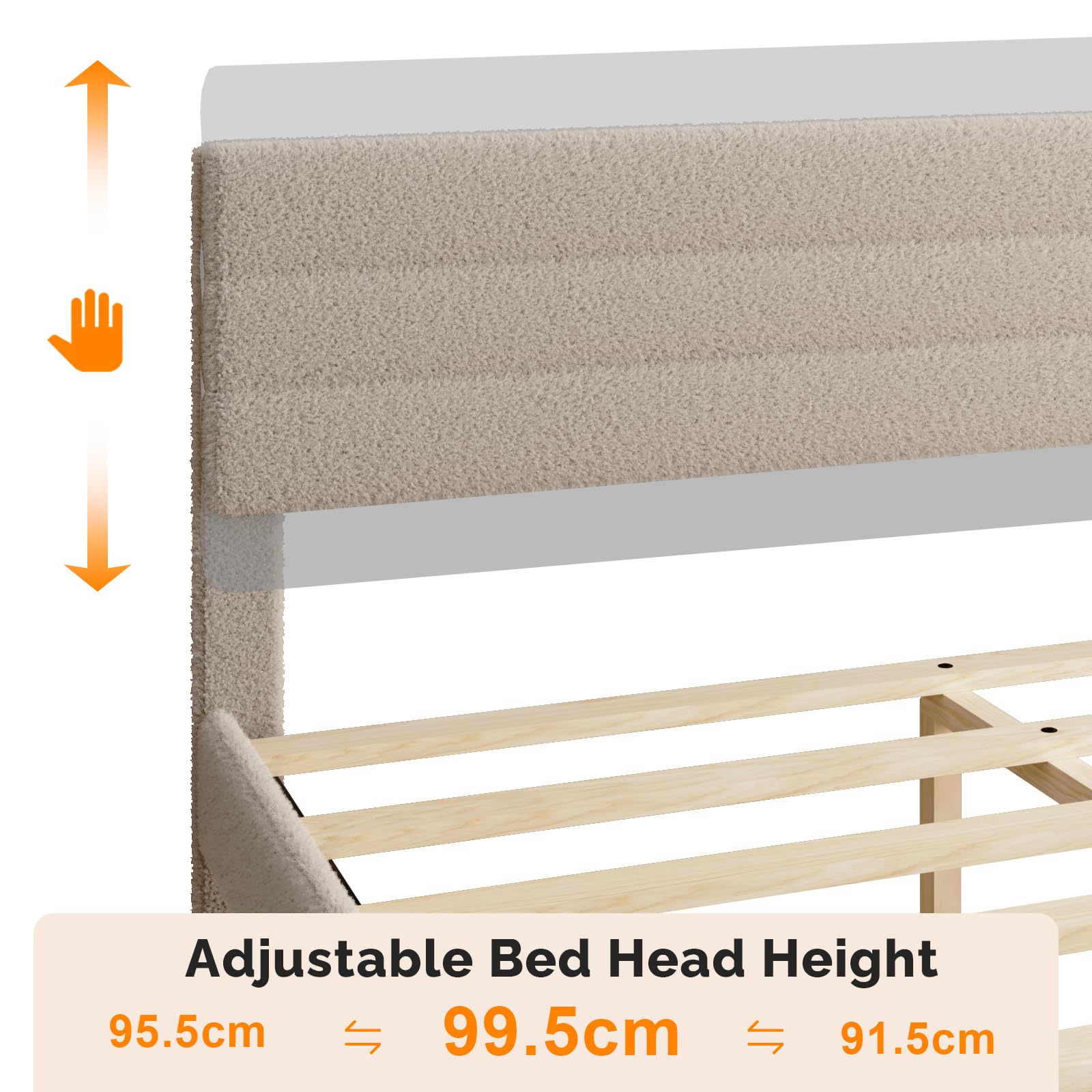 Bonnlo 4ft6 Double Bed Frame,Noise-Free Upholstered Platform Bed with Adjustable Headboard & Under Bed Storage-Sturdy Wooden Slat Support-No Box Spring Needed - Image 6