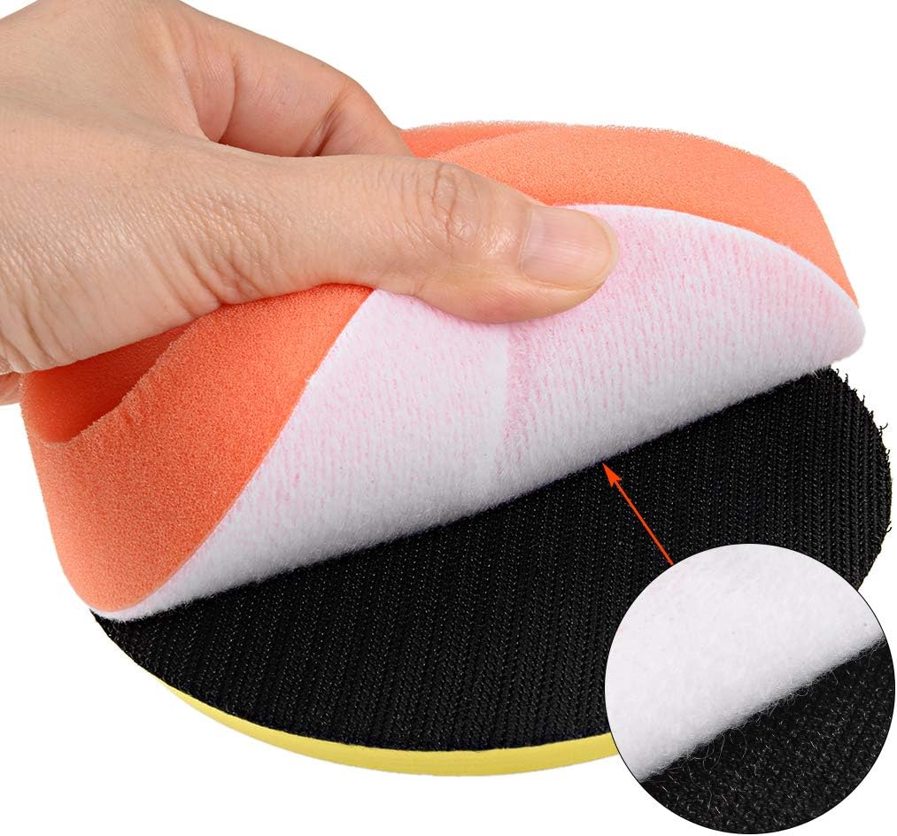 uxcell 3" Foam Drill Polishing Pad Kit, 1pcs Flat 1pcs Waved Sponge Pads Orange 1pcs Wool Pad 1pcs Hook and Loop Backing Pad 1pcs M10 Drill Adapter