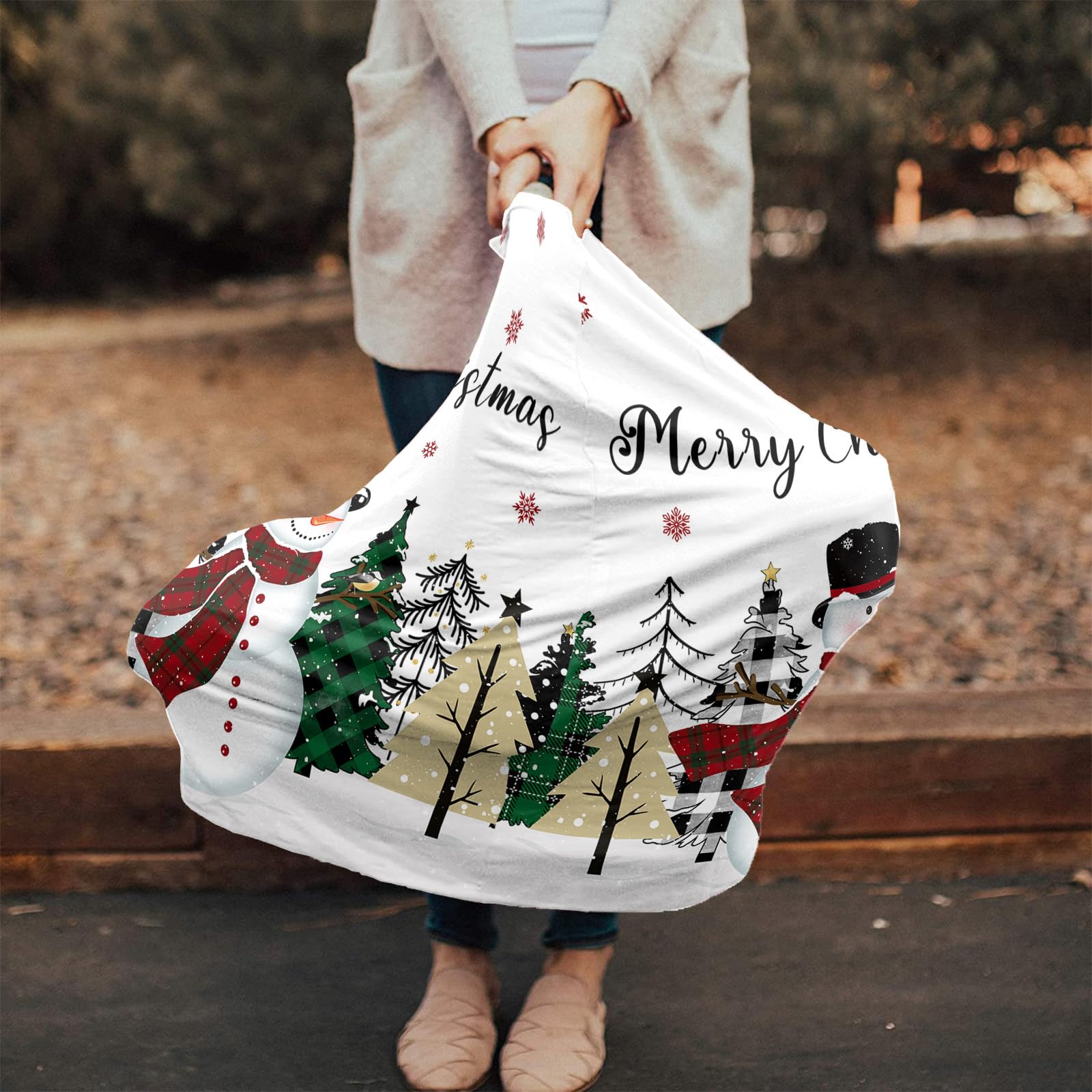 Nursing Cover for Breastfeeding Scarf, Merry Christmas Xmas Tree Snowflake Snowman Baby Car Covers Super Soft Multi Use for Canopy Shopping Cart Cover Blanket Stroller Cover