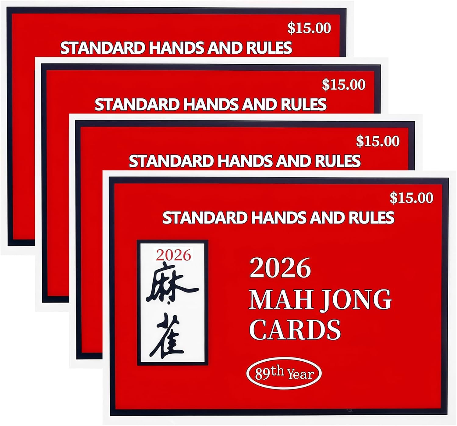 Mahjong Cards 2026 Official Revision, American Mahjong Cards 2026 Large Print Easy to Read, Perfect for Game Nights & Parties(4pcs Red)