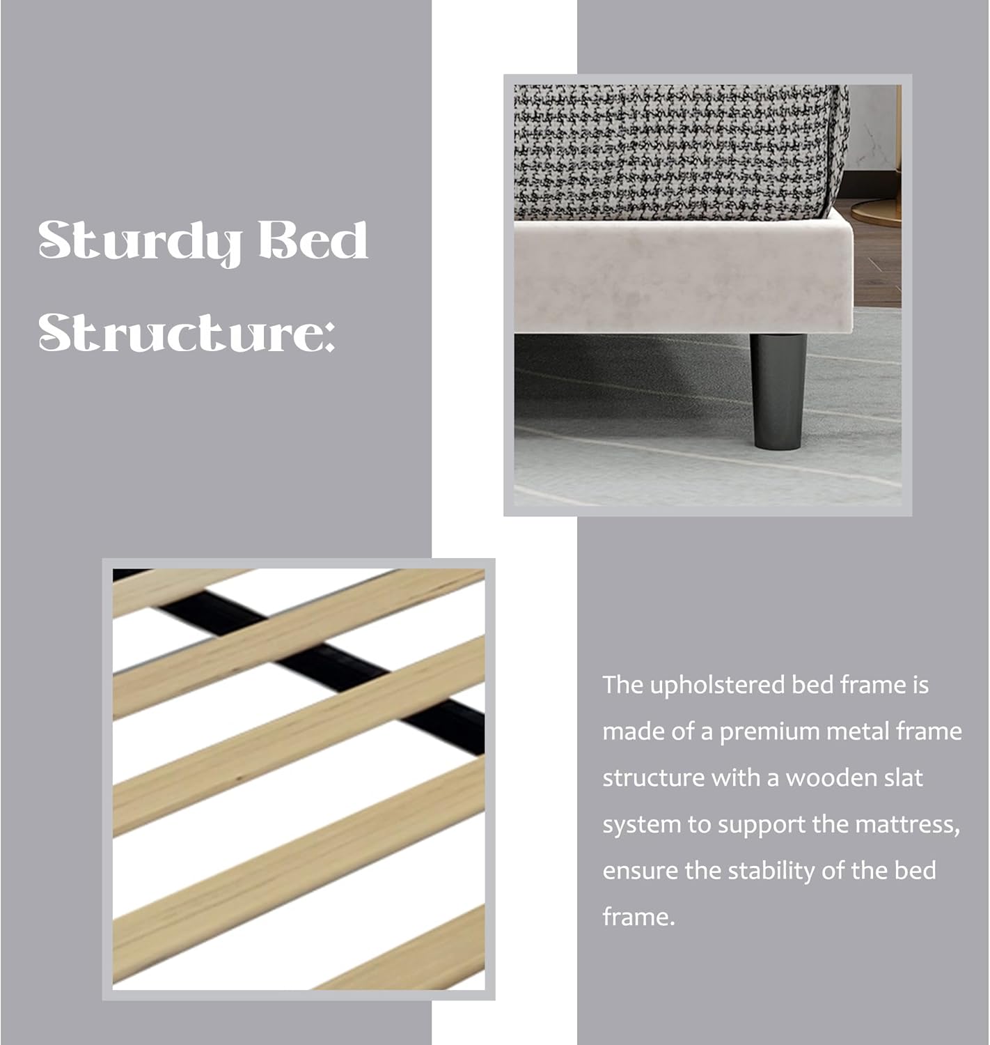 Queen Size Bed Frame Velvet Upholstered Platform with Adjustable Headboard Wood Slats Support No Box Spring Needed Easy Assembly Beige