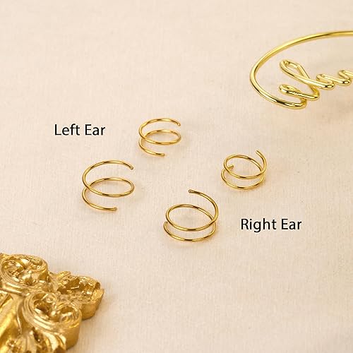 Miniatura 7 de 2 Pairs Double Hoop Earrings, Gold Cartilage Earrings for Women, Small Silver Helix Piercing Jewelry,Spiral Nose Ring Tiny Twist Earrings as Gift
