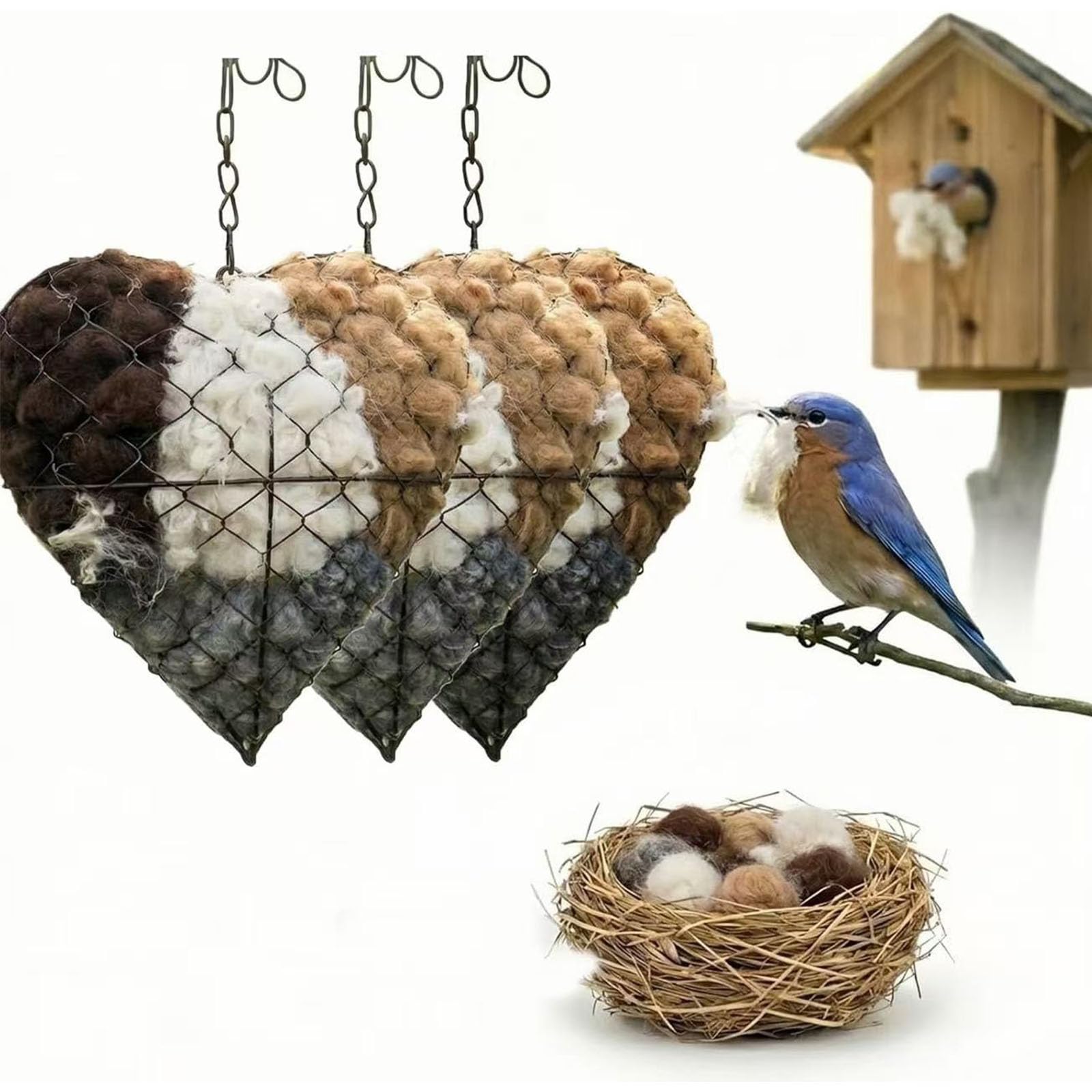 Nidificazione a forma di cuore in fibra di alpaca, supporto per uccelli selvatici, colibrì, casa e giardino, decorazione artistica