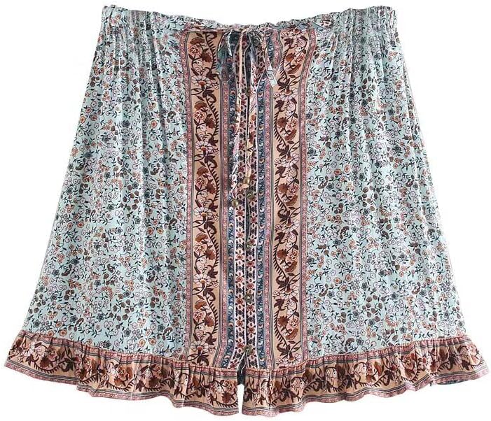 Women's Boho Floral Print Two Piece Set, Spaghetti Strap Cami Top And Ruffle Hem Skirt, Vacation Outfit