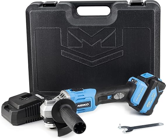 NEIKO 10881A Cordless Angle Grinder, 4 1/2-Inch Grinder with Variable Speed, 20V 4.0A Li-ion Rechargeable Battery, Powerful 8,000 rpm Brushless Motor, Grinders Power Tools, Cordless Grinder Tool