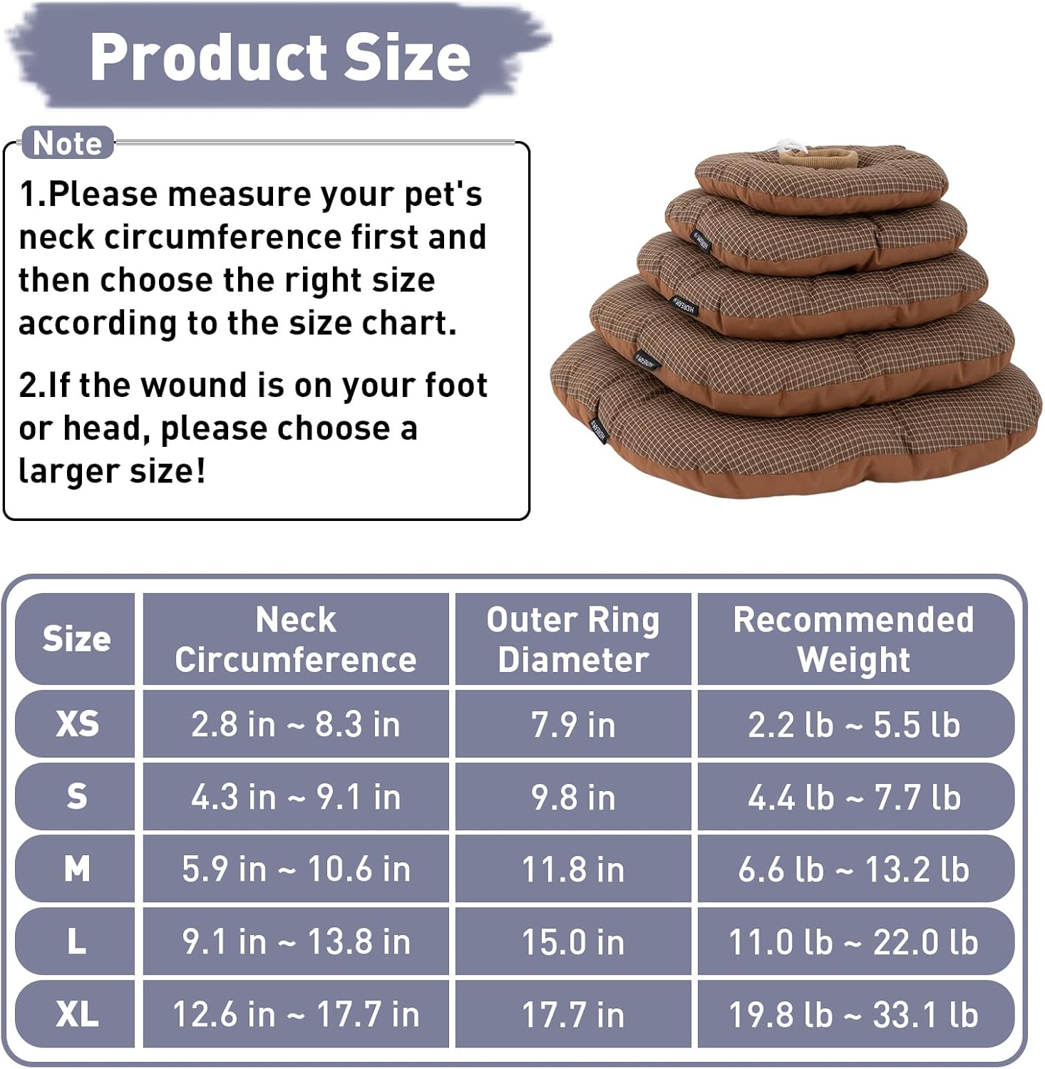 Toast-Shaped Soft Pet Recovery Collar, No-Lick Elizabethan Collars for Cats & Small Puppies, Breathable Waterproof Cute Head Collar with Drawstring (Brown, Large)