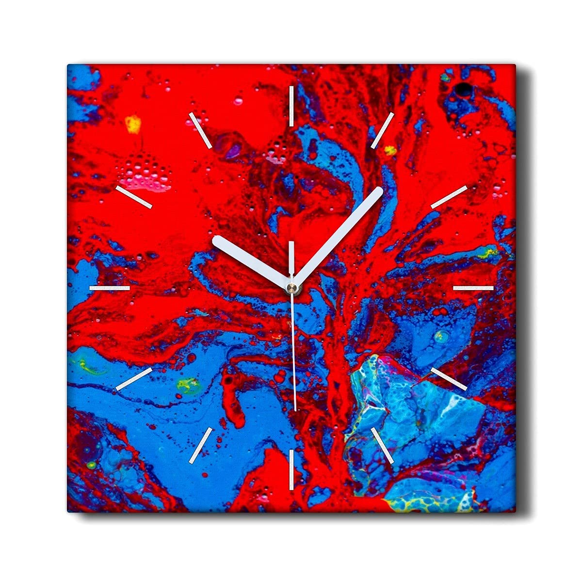 Horloge murale toile salon sans tic-tac 30x30cm rouge et bleu