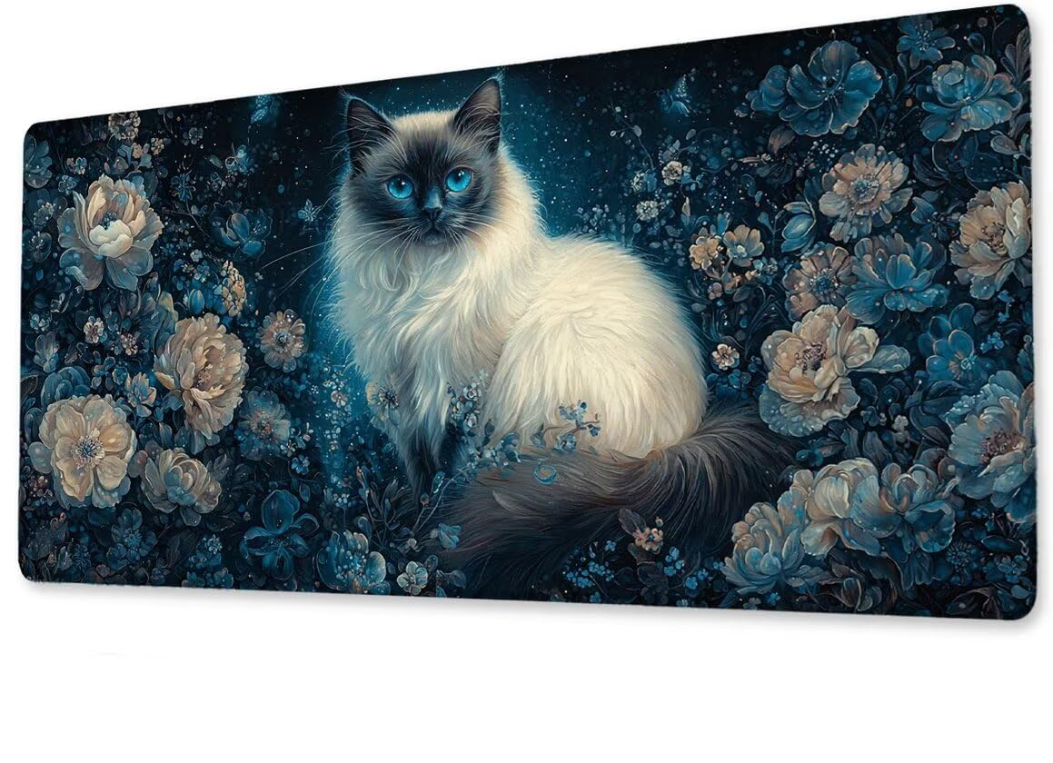 Podkładka pod mysz, duża, gamingowa podkładka pod mysz XXL, koty, 600 x 1200 x 3 mm, podkładka na biurko, antypoślizgowa, gumowa podstawa, wodoodporna i trwała, podkładka pod klawiaturę, do gier