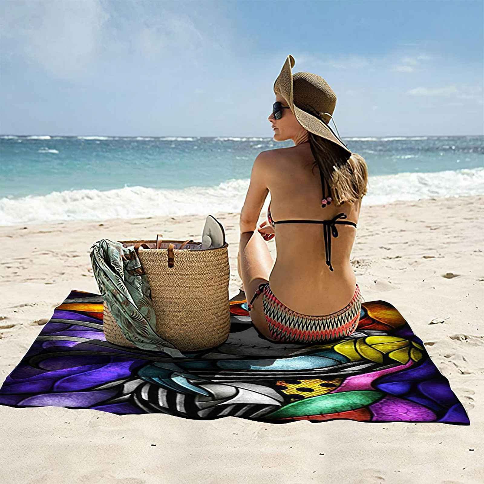 Serviette De Plage FEBE XXL 100x180cm - Microfibre Douce - Séchage Rapide - Résistante Au Sable - Motif Smile Emoji