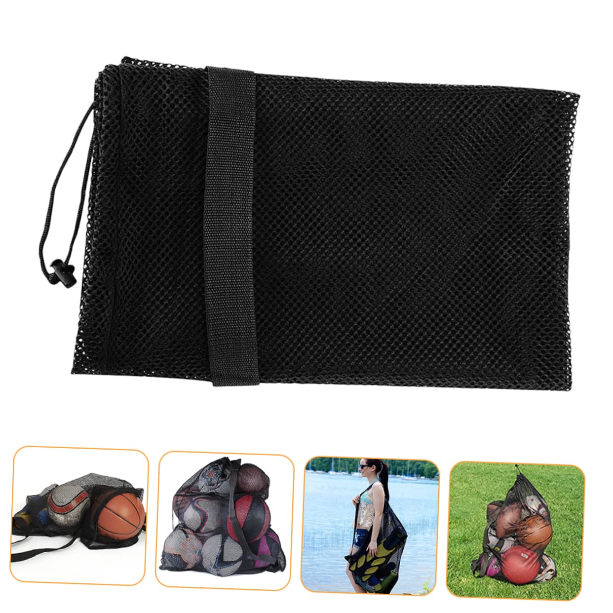 TOYANDONA Borsa sportiva borsa da calcio per palloni Borsa da ginnastica di grandi dimensioni borsa da calcio netto borsa da calcio con coulisse borsa a rete da basket poliestere Nero