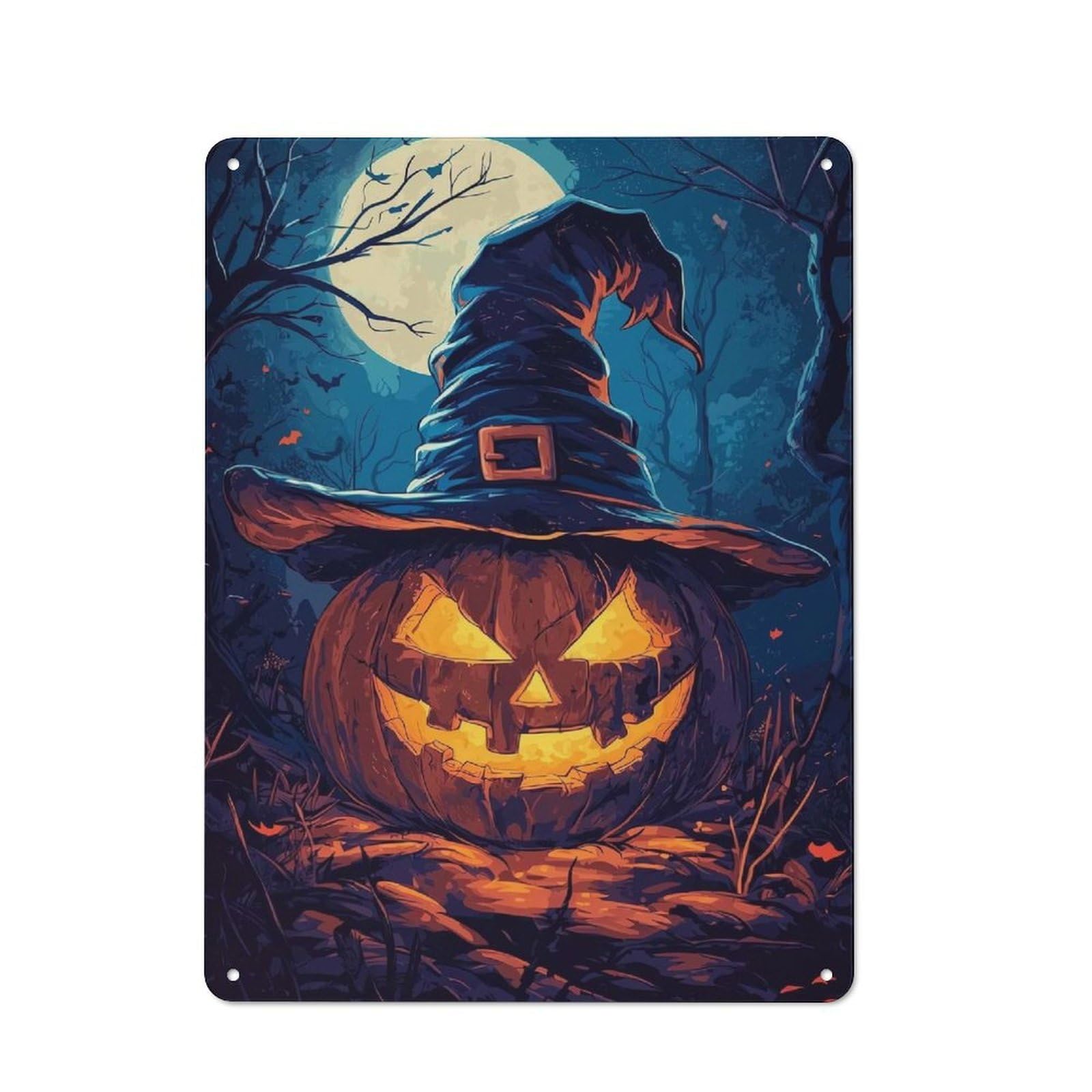 Junmoney Halloween Pumpkin Witch Metal Plaque 40X30cm With For Garage Wall, Vintage Decor, Autumn Home Decor For Collectors Of Metal Signs