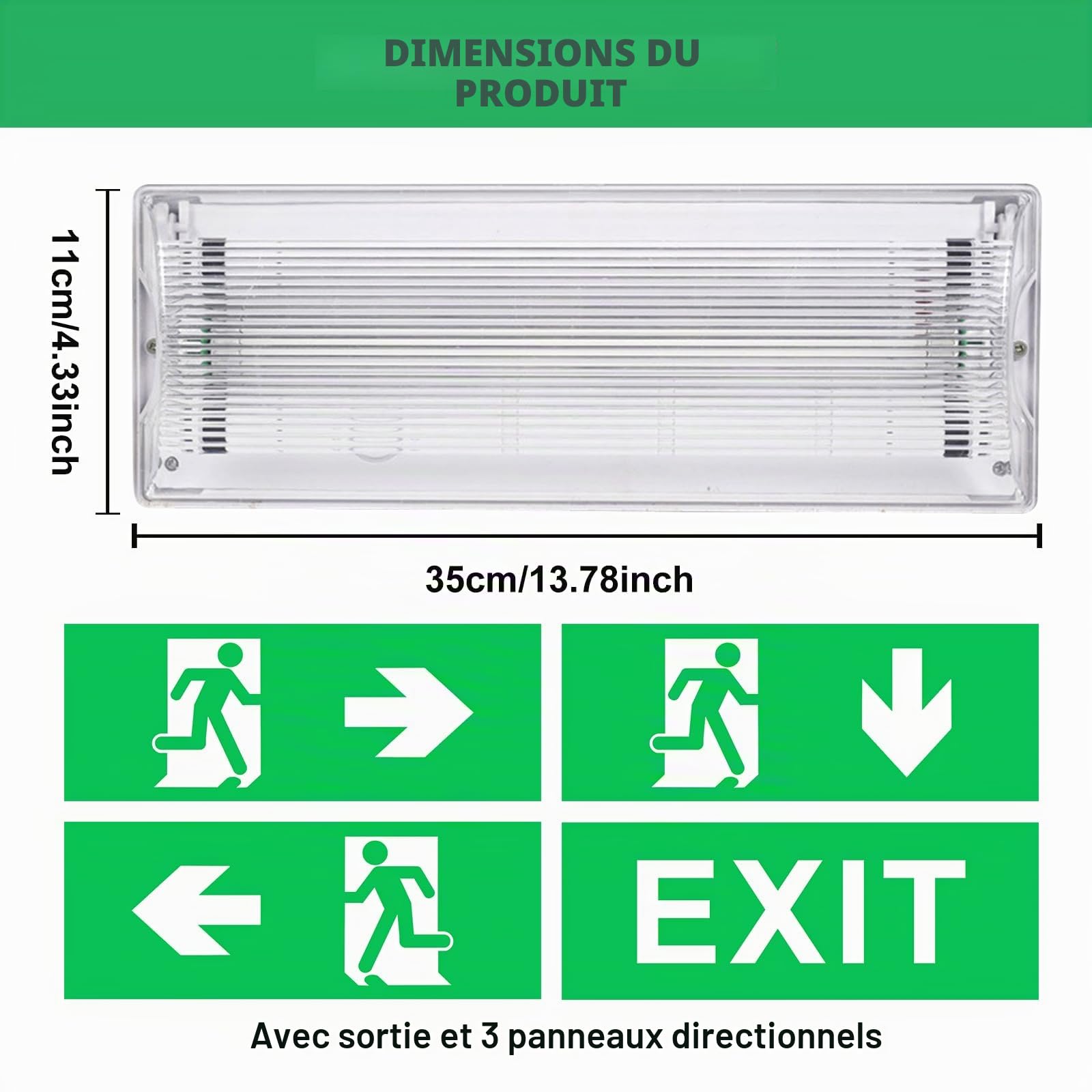 Éclairage de Secours LED IP65 Étanche avec Batterie 3 Heures - Lumière de Sortie d'Urgence avec 4 Pictogrammes pour Tous