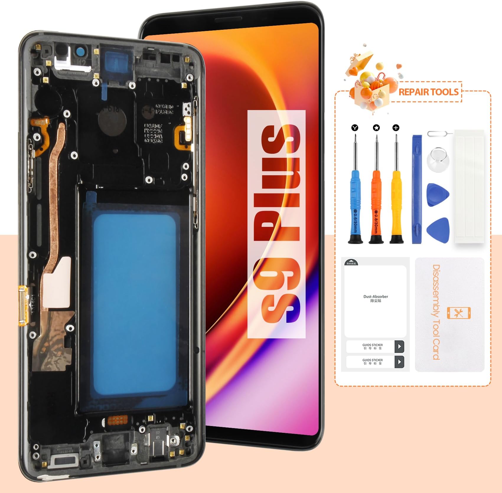 Not Original Screen for Samsung Galaxy S9 Plus Screen Replacement for Galaxy S9+ LCD Screen SM-G965F,SM-G965U Touch Display Digitizer Assembly Repair Parts with Frame(Black No Fingerprint Function)