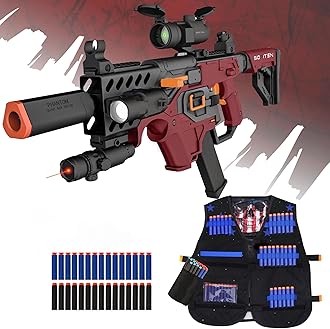 Toy Gun Automatic Sniper Rifle with Tactical Vest Kit, Scope. Toy Foam Blaster Dart Toys with 120 Darts, IR and Flashlight. The Shooting Activity Game for Kids Age 8+