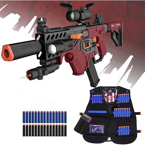 Toy Gun Automatic Sniper Rifle with Tactical Vest Kit, Scope. Toy Foam Blaster Dart Toys with 120 Darts, IR and Flashlight. The Shooting Activity Game for Kids Age 8+