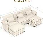Real Relax Canapé Sectionnel Modulaire de 111'', Coiffe Convertible en Cordoue en U avec Movable Ottoman 6 Oreillers et 2 Oreillers pour Salon, Bureau et Loisirs, Beige