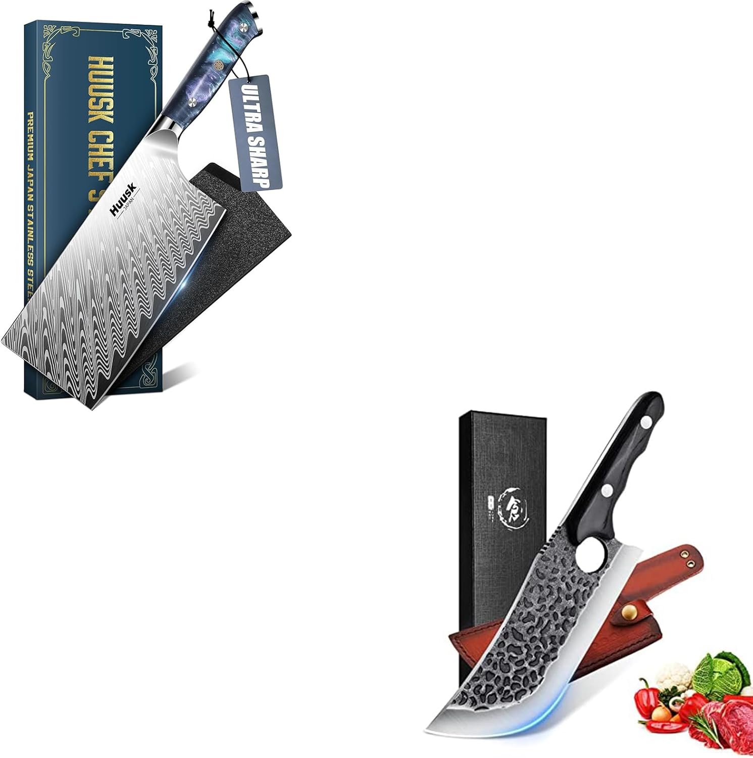 Huusk Stainless Meat Cleaver Knife 7" and Japanese Meat Cleaver with Sheath