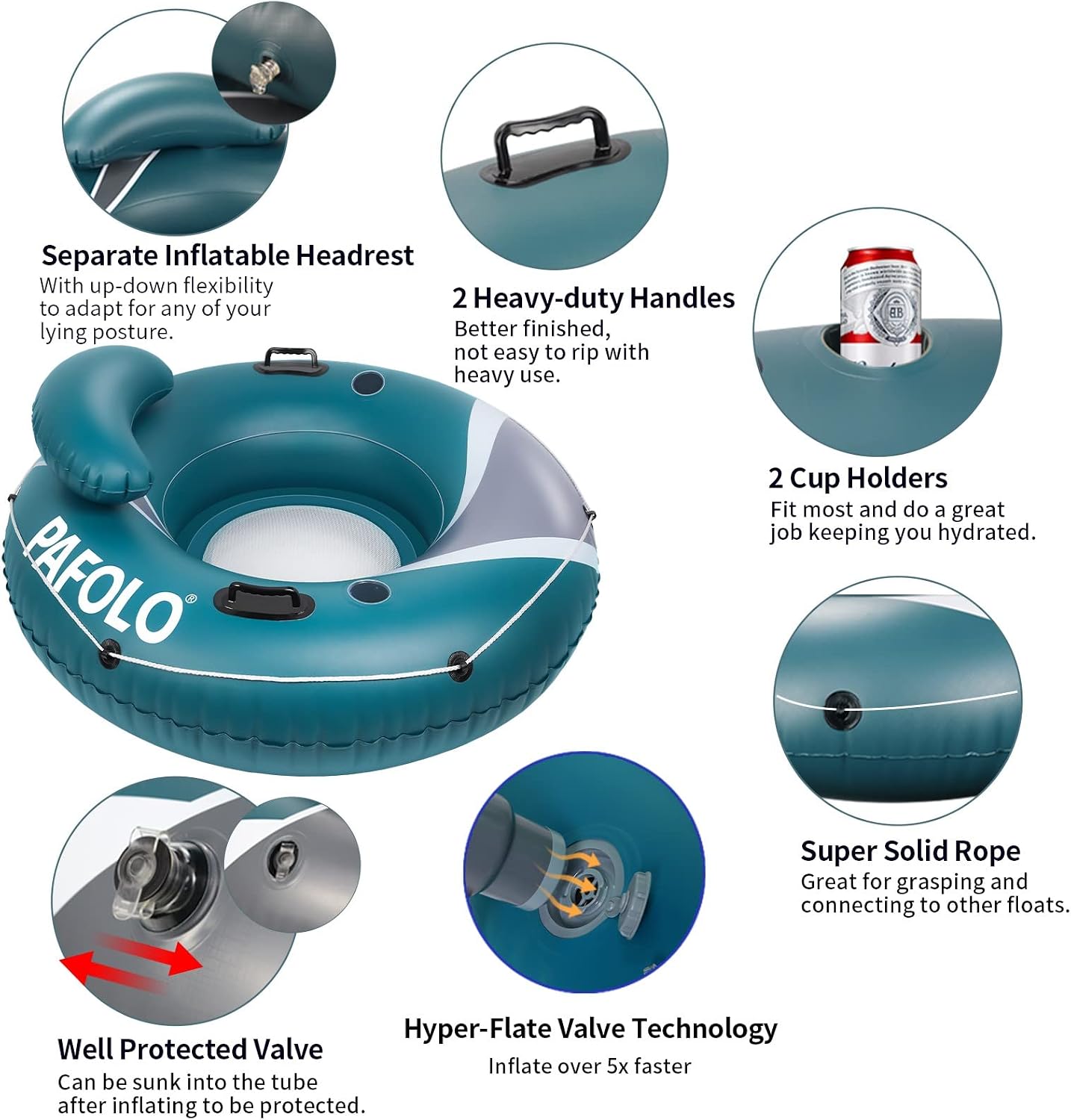 2023 Upgraded Pool Floats Adult, River Tubes for Floating Heavy Duty, River Floats with Mesh Bottom, 2 Cup Holders, 2 Heavy-Duty Handles, Headrest, 59" Inflatable Float Tube for Beach Lake Rafting
