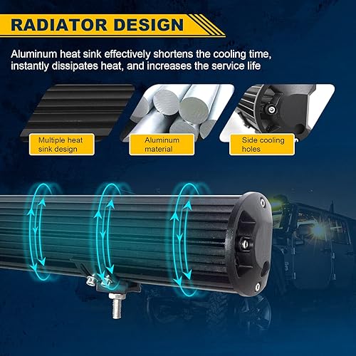 Miniatura 4 de Willpower Barra de luz LED de 20 pulgadas, 510 W, 4 filas, luz de trabajo, haz de inundación, 12 V, 24 V, para camiones, tractor, 4 x 4, barco,