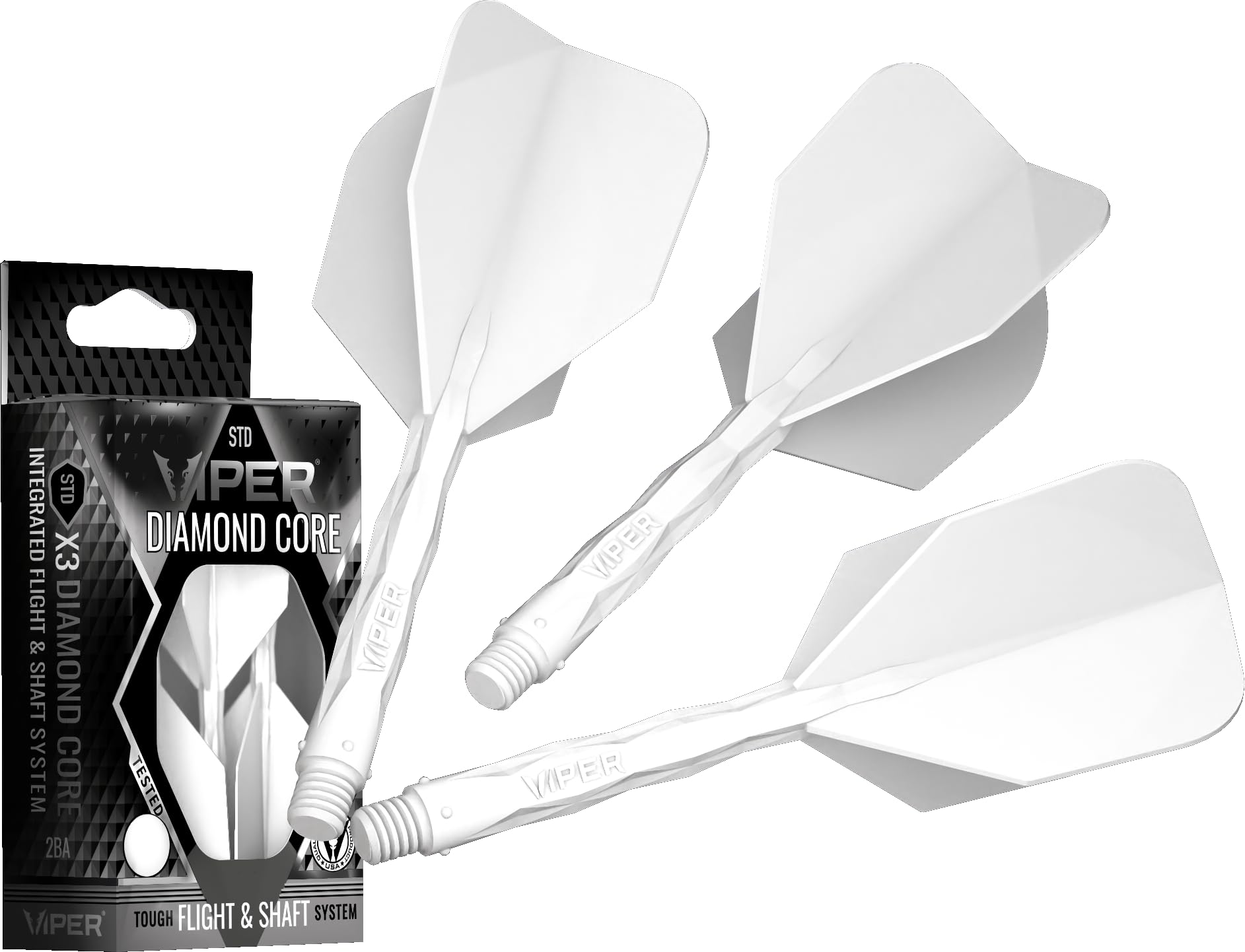 Viper Diamond Core Integrated Dart Flight & Shaft System - Precision Darting Accessory with Tough Polymers for Enhanced Performance, Set of 3, Medium Shaft, Standard No6 Flight, White — image 1