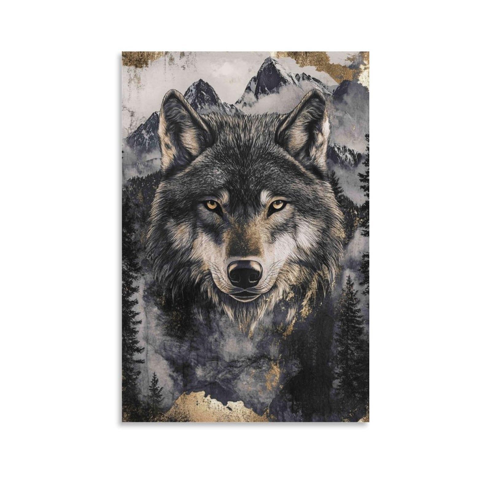 Landscape Paint by Numbers Kits for Adults, Wolf Portrait Mountain Painting by Numbers for Beginners, Canvas Oil Painting with Paint Brushes Acrylic Pigment 40x50cm