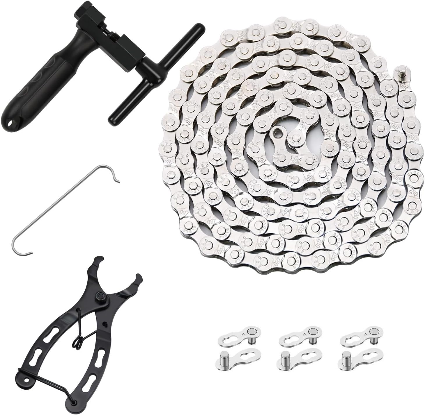 Bike Chain Kit, 6/7/8 Speed Multi-Function Bike Mechanic Repair Kit, Chain Breaker and Bike Link Plier with Hook and 6 Pairs Bicycle Buckle, Reusable