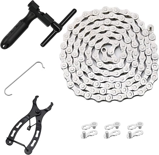 Bike Chain Kit, 6/7/8 Speed Multi-Function Bike Mechanic Repair Kit, Chain Breaker and Bike Link Plier with Hook and 3 Pairs Bicycle Buckle, Reusable