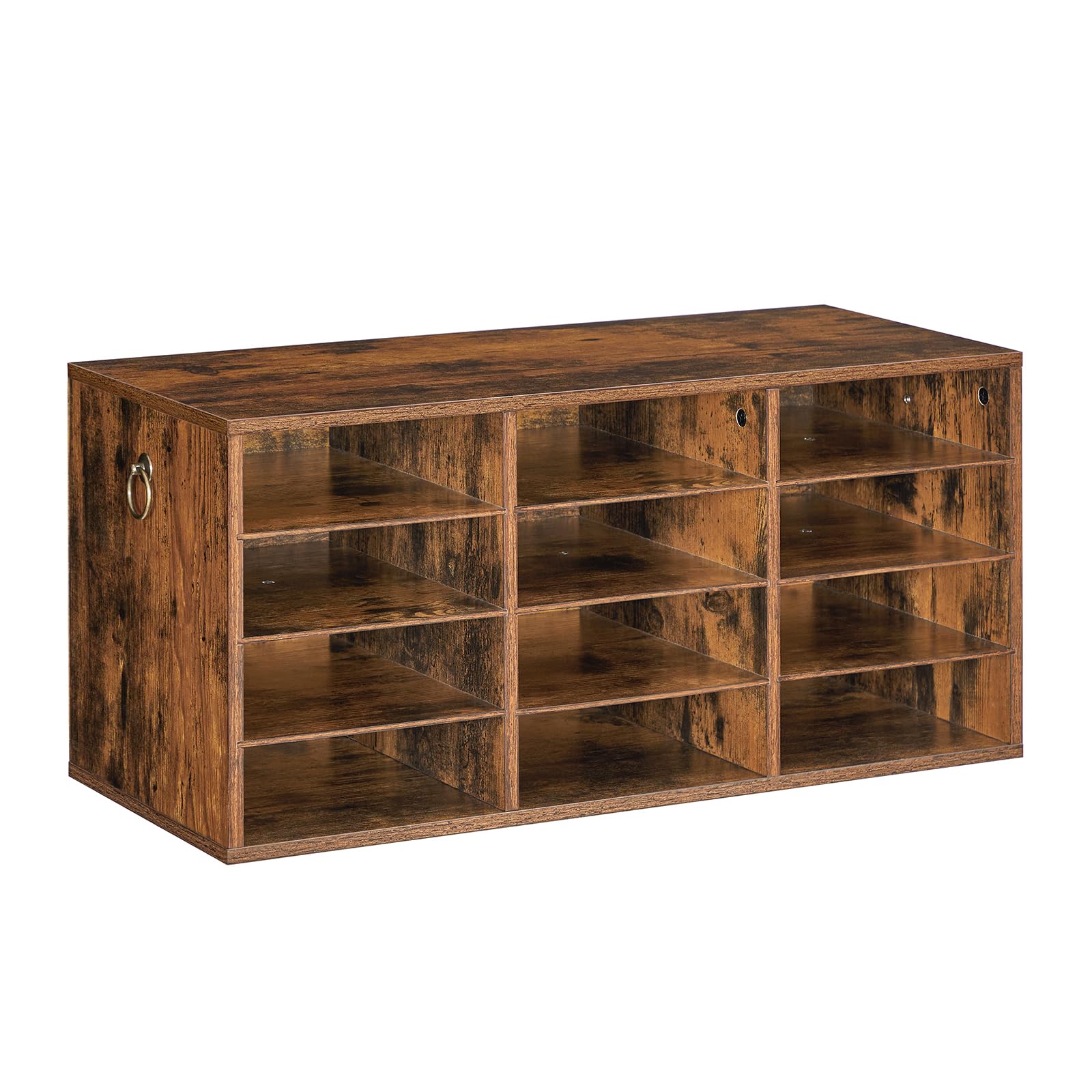 HOOBRO Wooden Literature Organizer, 12 Compartments Mail Sorter, Mail Organizer, File Organizer with Adjustable Shelves, Mailbox for Office, Study, Classroom, Rustic Brown FG43WF01