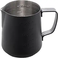 LYOR - Leiteira de Aço Inox Preta 350ml - Com Régua Medidora em Relevo