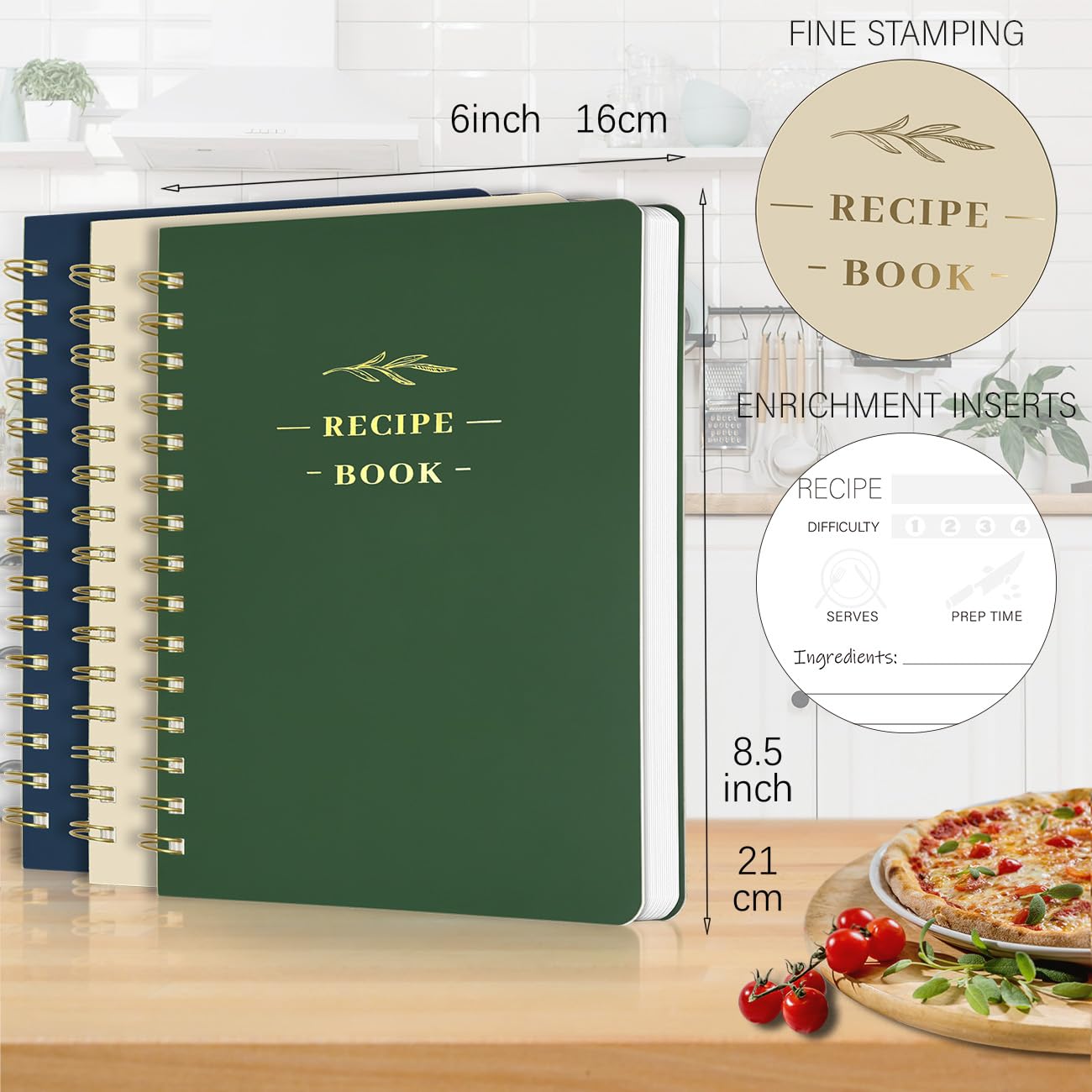 Buluer Libro de recetas en blanco perfecto para escribir en tus propias recetas, libro de recetas personal en blanco de tapa dura, cuaderno de recetas con capacidad para 144 recetas exclusivas de