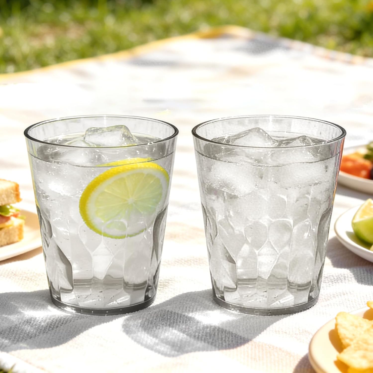 Plastic Drinking Glasses Crystal Clear Set of 6, 13oz Unbreakable Reusable Tumblers, Shatterproof Tritan & BPA-Free, Dishwasher Safe