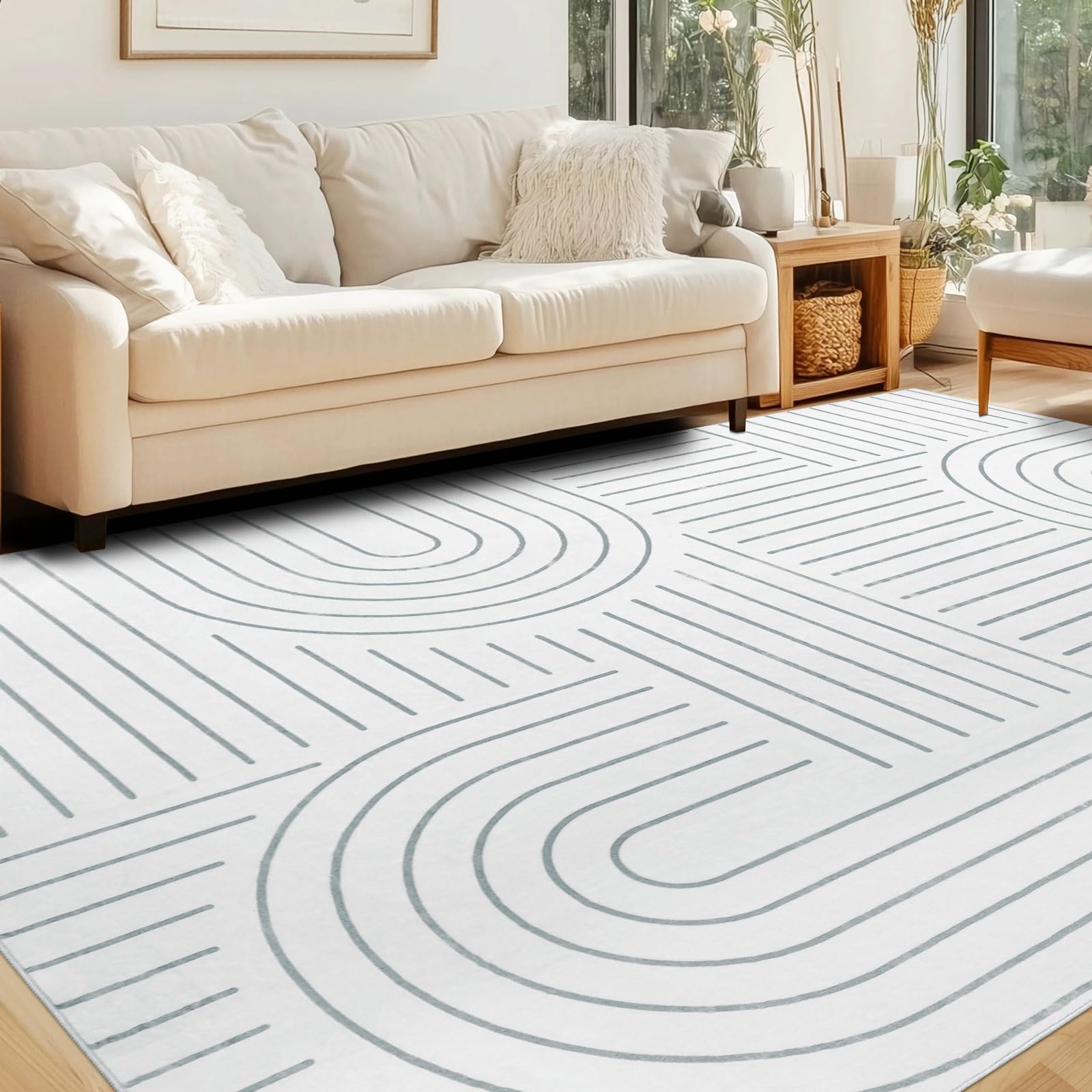 Homcomodar Alfombra de Salon Grande 160x230cm Alfombras Lavables en Lavadora Gris Alfombra Pelo Corto Carpet Rugs for Living Room Alfombras Pie de Cama Comedor Dormitorio