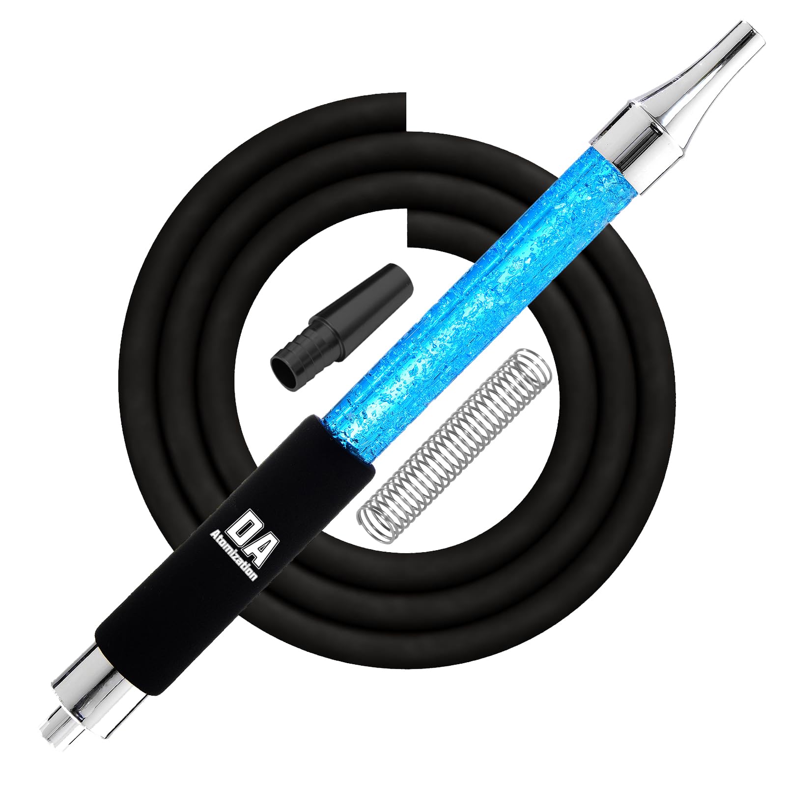 Premium Rainbow Silicone Hookah Hose - 62" Long Hose with Cooling Aluminum Handle &amp; Spring Flex Prevention (Blue)