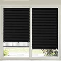 Threehoney 2-Pack 35x110 Inch No-Drill Blackout Pleated Shades - Cut-to-Size Adhesive Temporary Blinds for Sliding Doors, French Doors & Windows